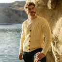 A20229 NATURAL WHITE Colour Men's Merino Wool Cardigan Side View Gaelsong