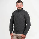 A20230 Fisherman Quarter Zip Sweater Dark Grey Gaelsong