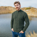 A20230 ARMY GREEN Colour Fisherman Quarter Zip Sweater Gaelsong