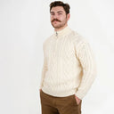 A20230 Fisherman Quarter Zip Sweater Natural White Gaelsong