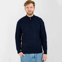 A20231 NAVY Colour Men's Full Zip Merino Aran Cardigan Gaelsong