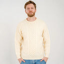 A20225 Men's Heritage Crew Neck Irish Sweater White Front View Gaelsong