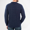 Men's Irish Aran Sweater Navy Back View Studio Gaelsong