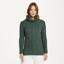 A20243 GREEN Colour Traditional Irish Roll Neck Sweater Studio Gaelsong