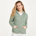 A20244 SEAFOAM GREEN Colour Cable Knit Button-Up Aran Cardigan Gaelsong