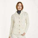 A20244 WHITE Colour Cable Knit Button-Up Aran Cardigan Gaelsong