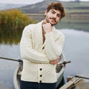 Men's Shawl-Collar Button Irish Cardigan Lifestyle Front View Gaelsong