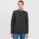 Traditional Ladies Irish Lumber Cardigan Charcoal Front View Studio Gaelsong