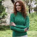 Ladies Berry Cable Knit Aran Sweater Lifestyle Green Gaelsong