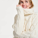 A20255 Chunky Cable Cowl Neck Irish Sweater in White Color Online on Gaelsong
