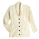 A20256 NATURAL WHITE Colour Shawl Collar Aran Cardigan Gaelsong