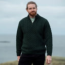A20258 ARMY GREEN Men's Merino Half Zip Aran Sweater Gaelsong