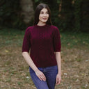 Womens Short Sleeve Aran Sweater Wine Gaelsong