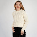 Side Button Honeycomb Irish Sweater White Gaelsong