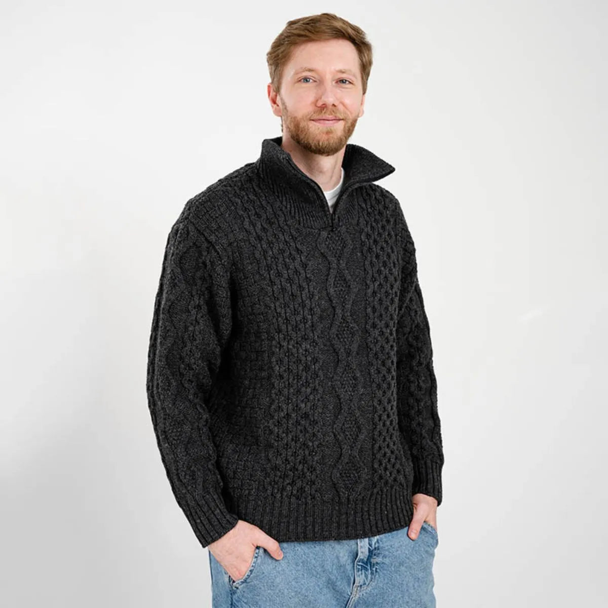 Men's Merino Half Zip Irish Sweater | 100% Merino Wool