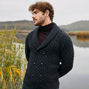 Double Breasted Shawl Irish Cardigan Charcoal Lifestyle Gaelsong