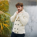 Double Breasted Shawl Irish Cardigan White Lifestyle Gaelsong