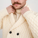 A20271 NATURAL WHITE Colour Double Breasted Shawl Irish Cardigan Gaelsong