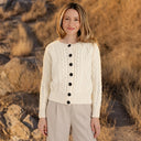 Classic Merino Wool Aran Knit Cardigan White Front View Gaelsong