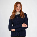 A20273 Merino Knit Aran Cardigan with Buttons Navy Gaelsong