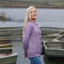 A20273 Merino Knit Aran Cardigan with Buttons Purple Gaelsong