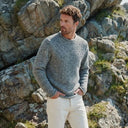 Donegal Wool Roll Neck Sweater Grey Gaelsong