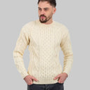 Men's Traditional Heavyweight Aran Sweater White Front View Gaelsong
