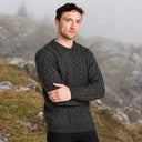 Men's Traditional Heavyweight Aran Sweater Charcoal Lifestyle Gaelsong