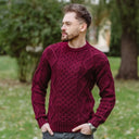 A20286 Men's Traditional Heavyweight Aran Sweater in WINE RED Colour Lifestyle Gaelsong