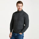 A20289 CHARCOAL Colour Supersoft Merino Turtleneck Aran Sweater Studio Gaelsong