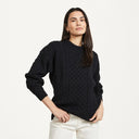Women's Merino Crew Neck Aran Sweater Black Gaelsong