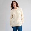 A20294 Ladies Heavyweight Aran Fisherman Sweater White Color Studio Gaelsong