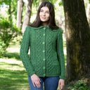 A20295 Ladies Aran Cable Knit Button Cardigan in GREEN Colour Gaelsong