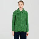 A20295 Ladies Aran Cable Knit Button Cardigan Green Color Studio Gaelsong