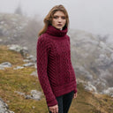 A20297 Funnel Neck Cable Knit Irish Sweater Red Color Lifestyle Gaelsong