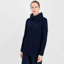A20297 Funnel Neck Cable Knit Irish Sweater Navy Blue Color Studio Gaelsong
