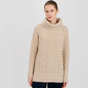 A20297 Funnel Neck Cable Knit Irish Sweater Parsnip Color Studio Gaelsong