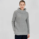 A20297 Funnel Neck Cable Knit Irish Sweater Grey Color Studio Gaelsong