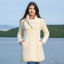 A20298 Merino Large Collar Aran Coat in NATURAL WHITE Colour Gaelsong