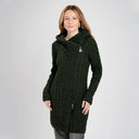 A20301 Women's Long Side Zip Irish Cardigan Army Green Color Studio Gaelsong