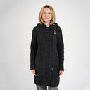 A20301 Women's Long Side Zip Irish Cardigan Charcoal Color Studio Gaelsong