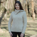 Ladies Irish Merino Zip Neck Sweater Parsnip Gaelsong