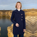 A20303 Merino Wool Aran Leaf Irish Coat Navy Lifestyle Gaelsong
