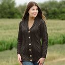 A20304 Women's Traditional Shawl Collar Irish Cardigan Charcoal Gaelsong