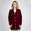 A20304 Women's Traditional Shawl Collar Irish Cardigan Wine Color Gaelsong