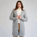 A20305 Merino Long Open-Front Irish Coat Grey Color Studio Gaelsong