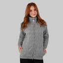 A20306 Ladies Merino Irish Bomber Jacket Grey Front View Gaelsong