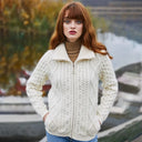 A20306 Ladies Merino Irish Bomber Jacket White Color Lifestyle Gaelsong