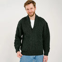 A20308 Men's Irish Wool Zip Front Cardigan Army Green Color Front View Gaelsong
