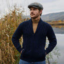 A20308 Men's Irish Wool Zip Front Cardigan Navy Color Lifestyle Gaelsong